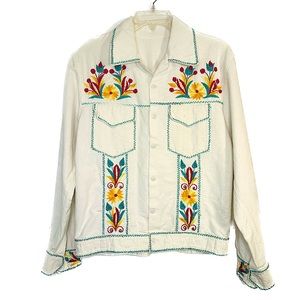 Vintage Embroidered Off- White Cotton Jacket. Size S/M one of a kind